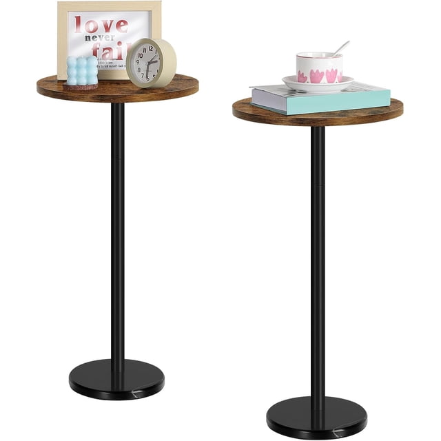 Ensemble de 2 Tables d'Appoint Rondes Petite Table à Boissons Table Piédestal Table d'Appoint Table Basse Ronde Table à Cocktail avec Base en Marbre pour Petits Espaces Salon Canapé Extérieur Marron et Noir