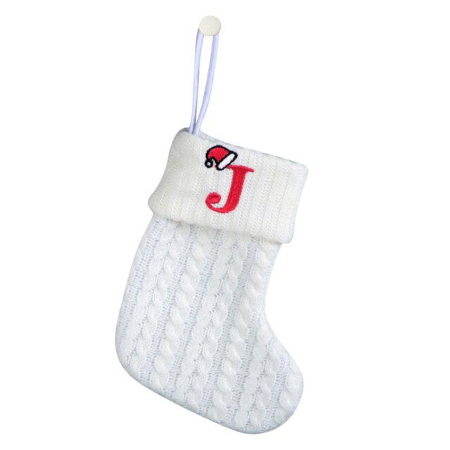 Decorative Knit Socks Wool Stockings Embroidered Alphabet Childrens Candy Gift Bag White Christmas Socks Gift Bag