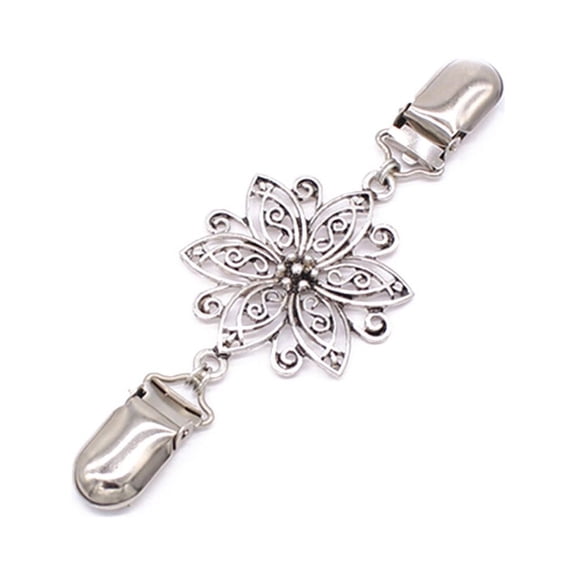 Sweater Clip Hollow-carved Design Flower Pattern Plating Ancient Silver Bundle Clips Buckle Cardigan Clips Sweater Collar Clips (Antique Silver)