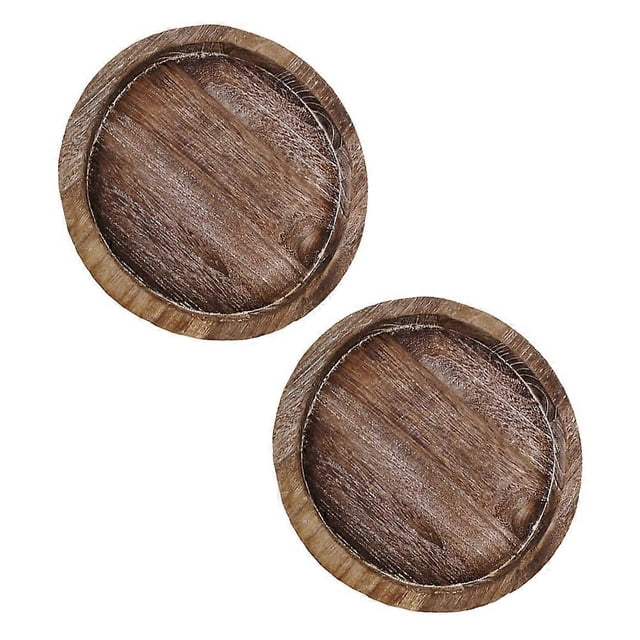 Rustic Round Wooden Serving Trays for Kitchen, Bathroom, and Coffee Table Decor – Farmhouse Style Holders for Food and Decorative Use