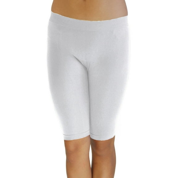 Vivian's Fashions Legging Shorts - Biker Length, Misses Size (White, XXS)