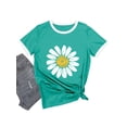 thumbnail image 3 of ManHanLi Women Daisy Print Round Neck Contrast Color Trim Short Sleeve Top, 3 of 7
