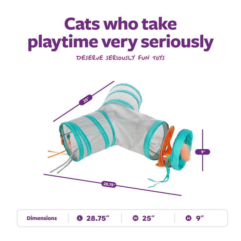 SmartyKat, Triple Tunnel Cat Toy, Fringe Frenzy, with Feathers