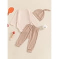 thumbnail image 6 of Baby Toddler Boys Thanksgiving Outfits 0 3 6 12 Months Letter Turkey Print Crew Neck Long Sleeve Rompers Long Pants Hat 3Pcs Clothes Set, 6 of 9