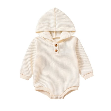 

Coduop Toddler Newborn Baby Girls Boys Long Sleeve Hooded Sweatshirt Romper Cotton Jumpsuit Playsuit