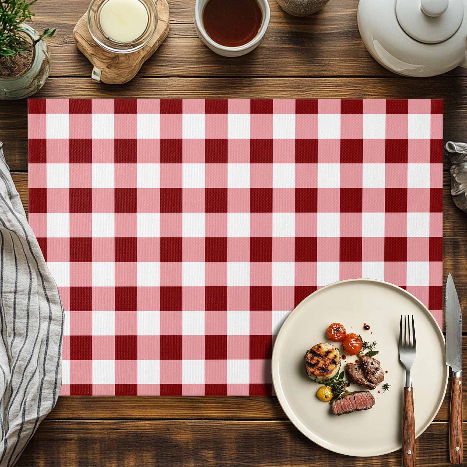 Placemats Set of 4, Red Check Buffalo Plaid Placemats Set of 4, Check Lines Tablemats Washable Placemat Table Decoration for Kitchen Table Dinner Party Home Decor Indoor Outdoor 13x19 Inch