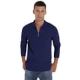 thumbnail image 2 of GIRUNS Men's Polo Shirts Long Sleeve Knit Polo Quarter Zipper Casual Waffle Goft Shirt Navy Blue S, 2 of 7