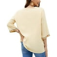 thumbnail image 5 of Grosy Womens Plus Size Tops 3/4 Sleeve V Neck Shirts Tunic Casual Floral Embroidered Loose Summer Fall Blouses Mexican Peasant Cotton Rayon Shirts-328/Light Yellow/L, 5 of 10