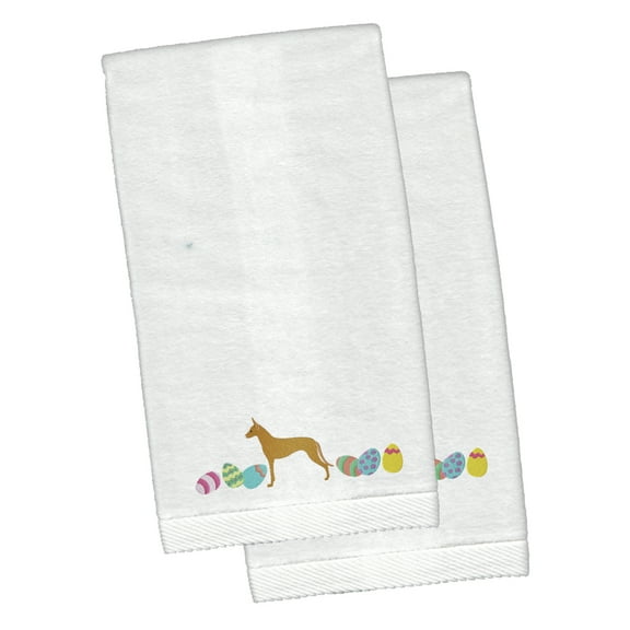Pharaoh Hound Easter White Embroidered Plush Hand Towel Set of 2