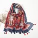 thumbnail image 1 of Bufanda de lino y algodón fresca de estilo artístico con costura vintage, bufanda bohemia con estampado de anacardos, hermoso chal, 1 of 6