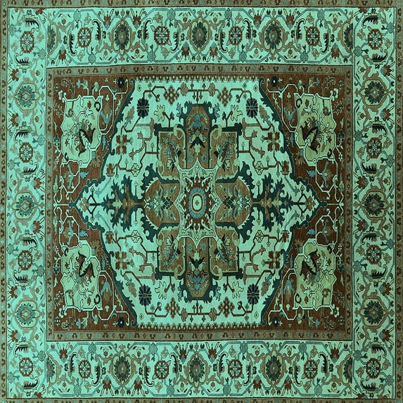 Ahgly Company Indoor Square Oriental Turquoise Blue Industrial Area Rugs, 4' Square