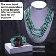 thumbnail image 5 of Handmade Seed Bead Necklace Bracelet Set - Green Boho Jewelry Women - Layered Multi StrBeaded Statement Necklaces Bracelets Wooden Clasp - Necklace 18" - Bracelet  6.5" - 7.5" Christmas Gifts, 5 of 10