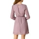 thumbnail image 3 of Vestido de fiesta de mujer Inspire Chic con escote en V, mangas largas, falda acampanada en color púrpura claro con estrellas doradas, 3 of 8