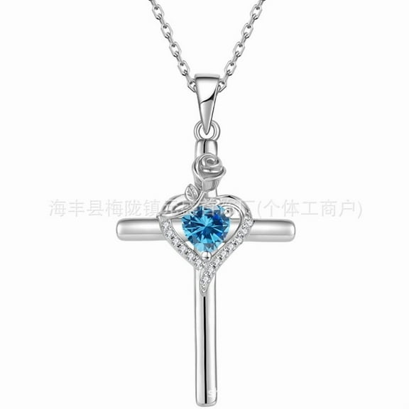 Cross Necklace 925 Sterling Silver Rose Flower Pendant  Jewelry for Women