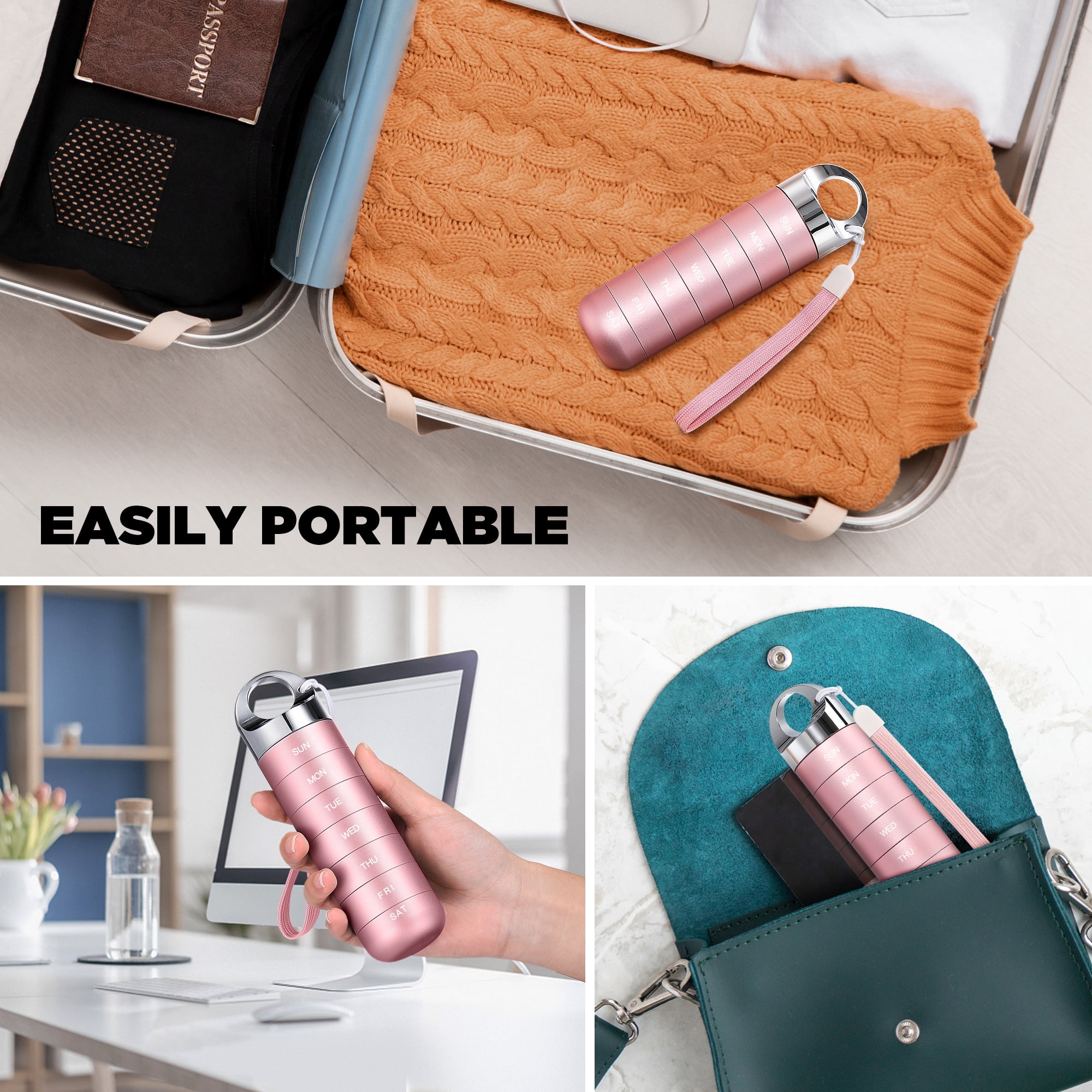 Macova Metal Travel Pill Organizer, Portable Waterproof Weekly Pill Box, Large Aluminum Alloy Container, BPA Free 7 Day Daily Medicine Organizer Holder for Vitamin, Fish Oil, Supplement