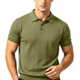 thumbnail image 2 of Men's Smart Casual Knit Polo Shirt, Hollow Out Textured Short Sleeve Shirt for office & Weekend Green, 2 of 5