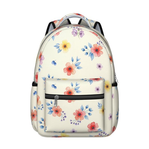 Pioneer Flower Floral Print Pattern Backpack for School, Cute School Bag with Adjustable Shoulder Straps and Padded Back, 15.3"x11"x7.1"