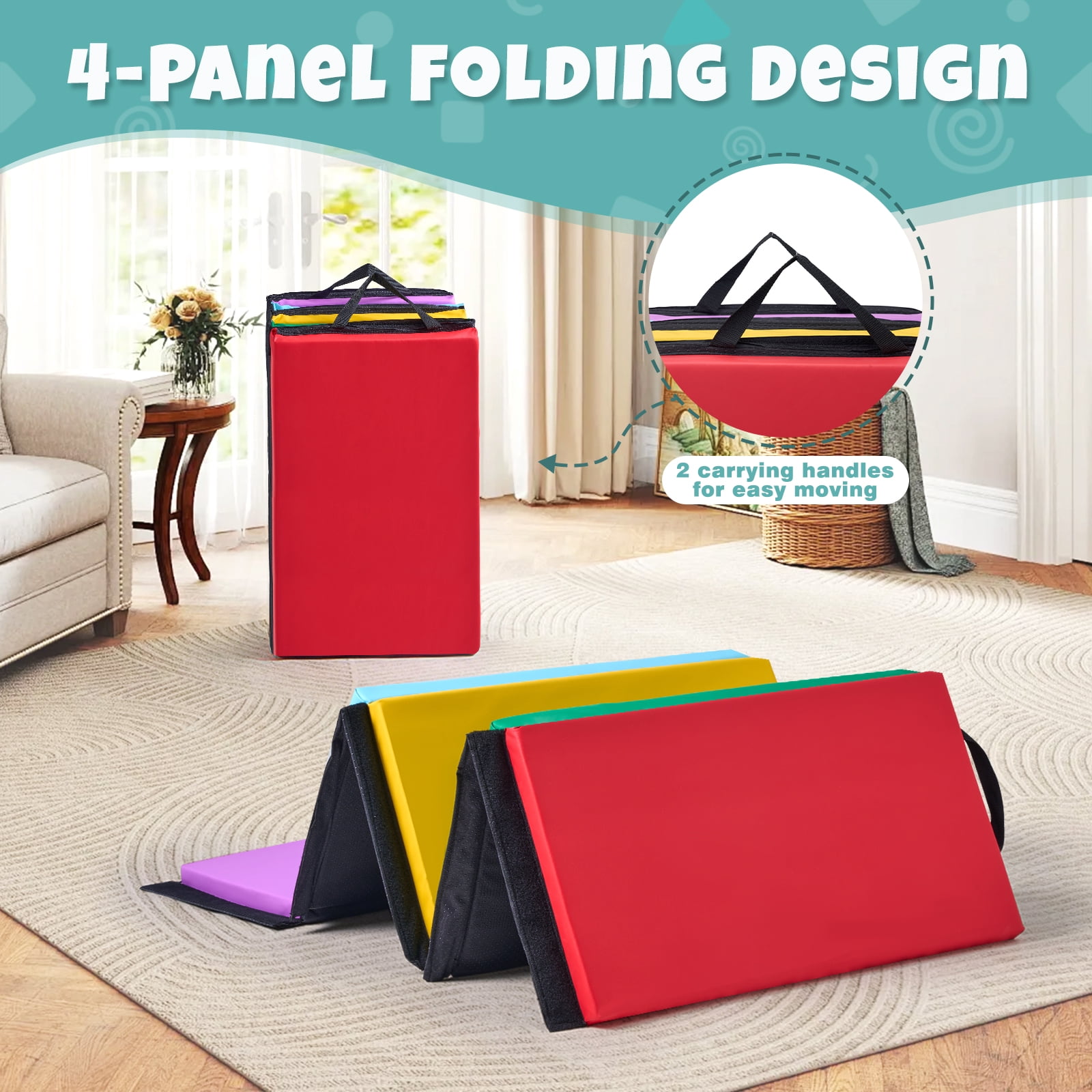5-Panel Thick 1.6" Folding Gymnastics Gym Exercise Mat Tumbling Mat for Kids for Yoga, Pilates, Stretching