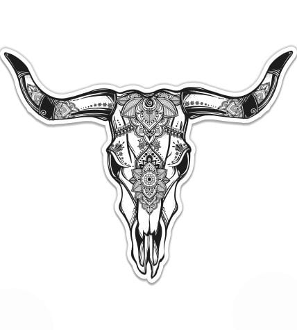 Vinyl Sticker Waterproof Decal Floral Horned Bull