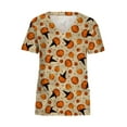 thumbnail image 4 of ICHUANYI Clearance Women Short Sleeve V-neck Tops Uniform Printed Pockets Blouse Nursing(Beige, M) ICHUANYI WER2023081203794, 4 of 5