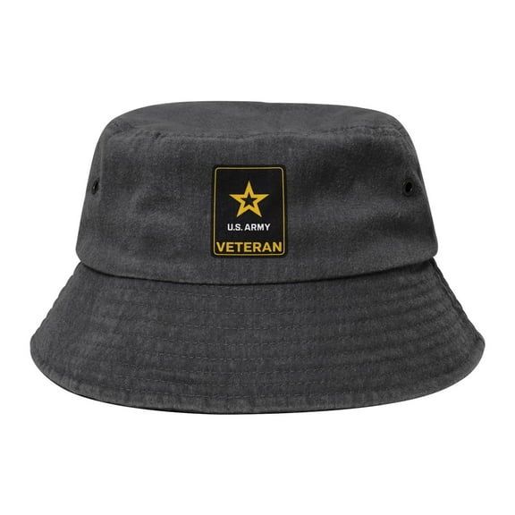 Us Army Veteran Logo Washed Bucket Hat For Men Women Denim Bucket Hat Sun Hat Cowboy Fishing Beach Hat