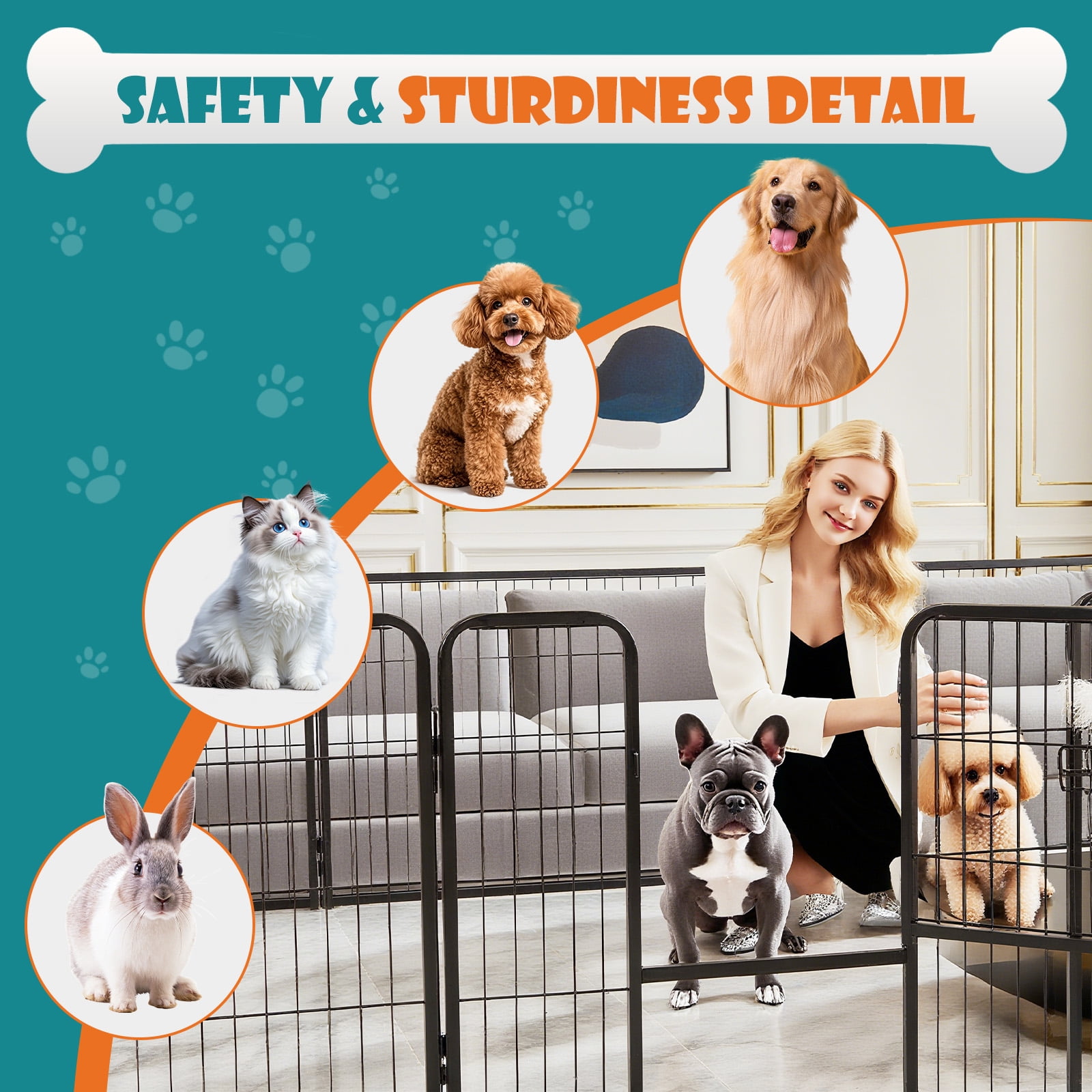CONCETTA 24-Inch Dog Playpen with Secure Locking Door - Foldable 8-Panel Metal Exercise Pen for Puppies, Small Animals - Portable, Space-Saving Indoor/Outdoor Pet Enclosure