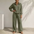 thumbnail image 7 of Women's Half Zip Collared Sweatshirt and Wide Leg Pants Set 2-Piece Lounge Tracksuit with Front Pocket for Fall Daily Wear, 7 of 7