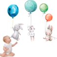 thumbnail image 1 of Calcomanías de pared para dormitorio de niñas, dormitorio de niños, sala de estar, guardería, pegatinas de pared, globos y conejitos, pegatinas de pared, decoración de guardería, animales de dibujos, 1 of 5