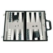 15-inch Leatherette Backgammon Set - Inlaid Velvet Field - Black/Grey