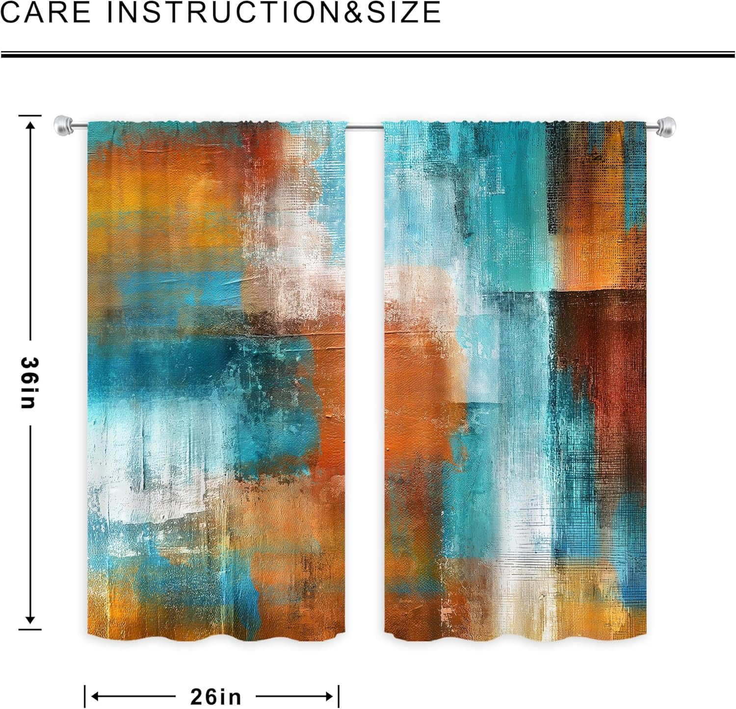 Teal Grey Kitchen Curtains 27.5Wx63H Inch Rod Pocket Square Geometric Checkered Blocks Contemporary Oil Paint Bedroom Window Drapes Colorful Aesthetic Printed Living Room Window Treatment