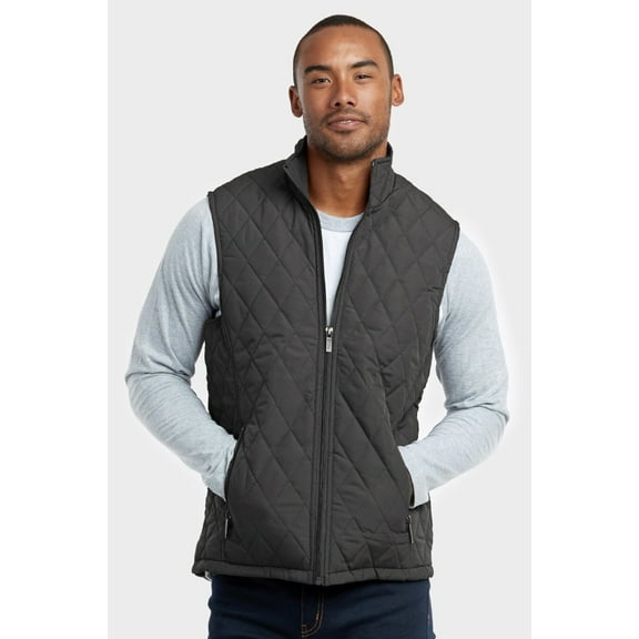 Men's Full-Zip Diamond Quilted Lightweight Padded Puffer Thin Vest Jacket Outwear