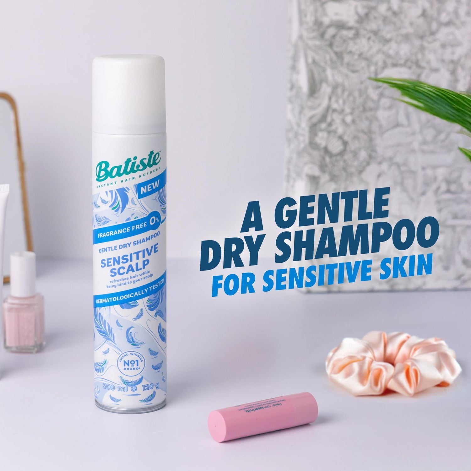 Batiste Dry Shampoo Spray Sensitive Scalp Unscented, Refresh Hair and Absorb Oil, Waterless Shampoo for Added Hair Texture and Volume, Paraben & Sulfate Free, Dermatologically Tested, 200ml, This lightweight formula is developed and suitable for sensitive scalp