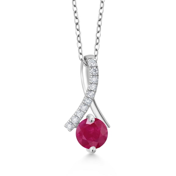 Gem Stone King 925 Sterling Silver Ribbon Pendant with Chain Ruby Moissanite (1.15 Cttw)