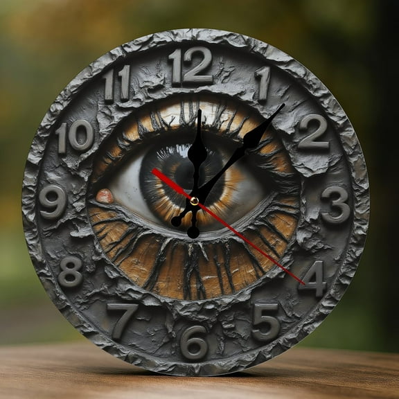 Wall Clock Decorative - Steampunk Bronze Eye Print 2D Vintage Wall Clocks Battery Operated Silent Non-Ticking for Bedroom, Living Room, Kitchen, Office, Classroom, 10 Inch
