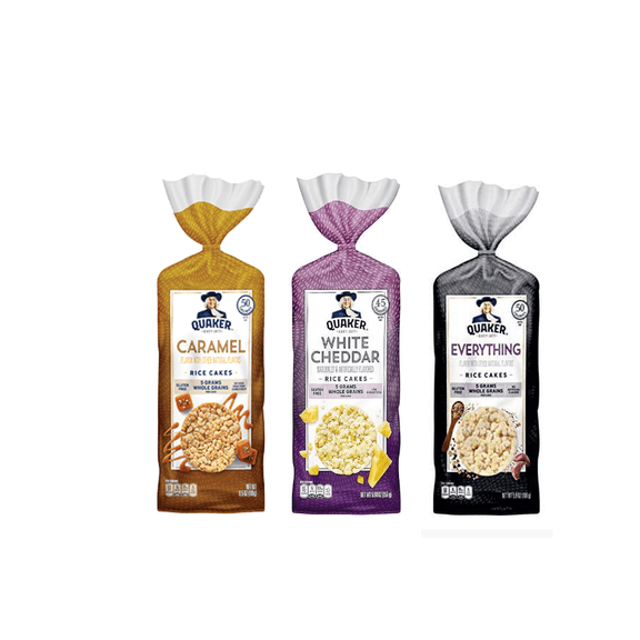 Quaker Rice Cakes Variety Bundle - Pack Of 3 Flavors,CARMEAL CORN ,WHITE CHEDDAR,EVER THING CAKE,..