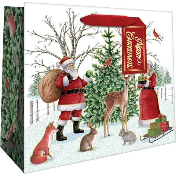 Jillson & Roberts Medium Christmas Gift Bags with Foil Accents & Spot Gloss, Woodland Wonder (12 Count)