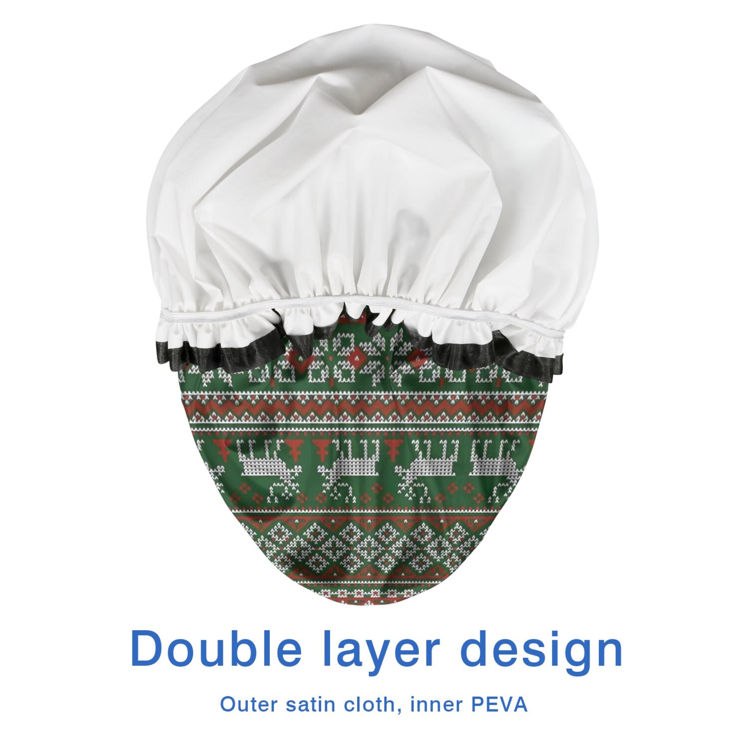 Shower Caps,Red and Green Christmas Reindeer Pattern Waterproof Shower Cap for Women 4 Pieces,Double Reusable Hair Cover for Shower PEVA Elastic Stretch Hem