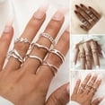 thumbnail image 2 of Grofry 7 Pcs Knuckle Rings for Women Teen Gold Twist Moon Leaf Double Cross Layered Rings Stacking Rings for Birthdays Anniversaries, 2 of 7
