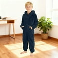 thumbnail image 2 of FINALGANG Boys Girls Plush Onesie Warm Solid Color Long Sleeve Hooded Zip Up Fuzzy Jumpsuit With Pockets Child Comfort Casual Daily Party Photoshoot One-Pieces,Navy,8Y, 2 of 5