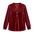 thumbnail image 5 of Women's Elegant Velvet Henley Blouse V Neck Long Sleeve Loose Tunic Shirts Dress Tops Fall Winter Business Casual Party Outfits Wine, 5 of 6