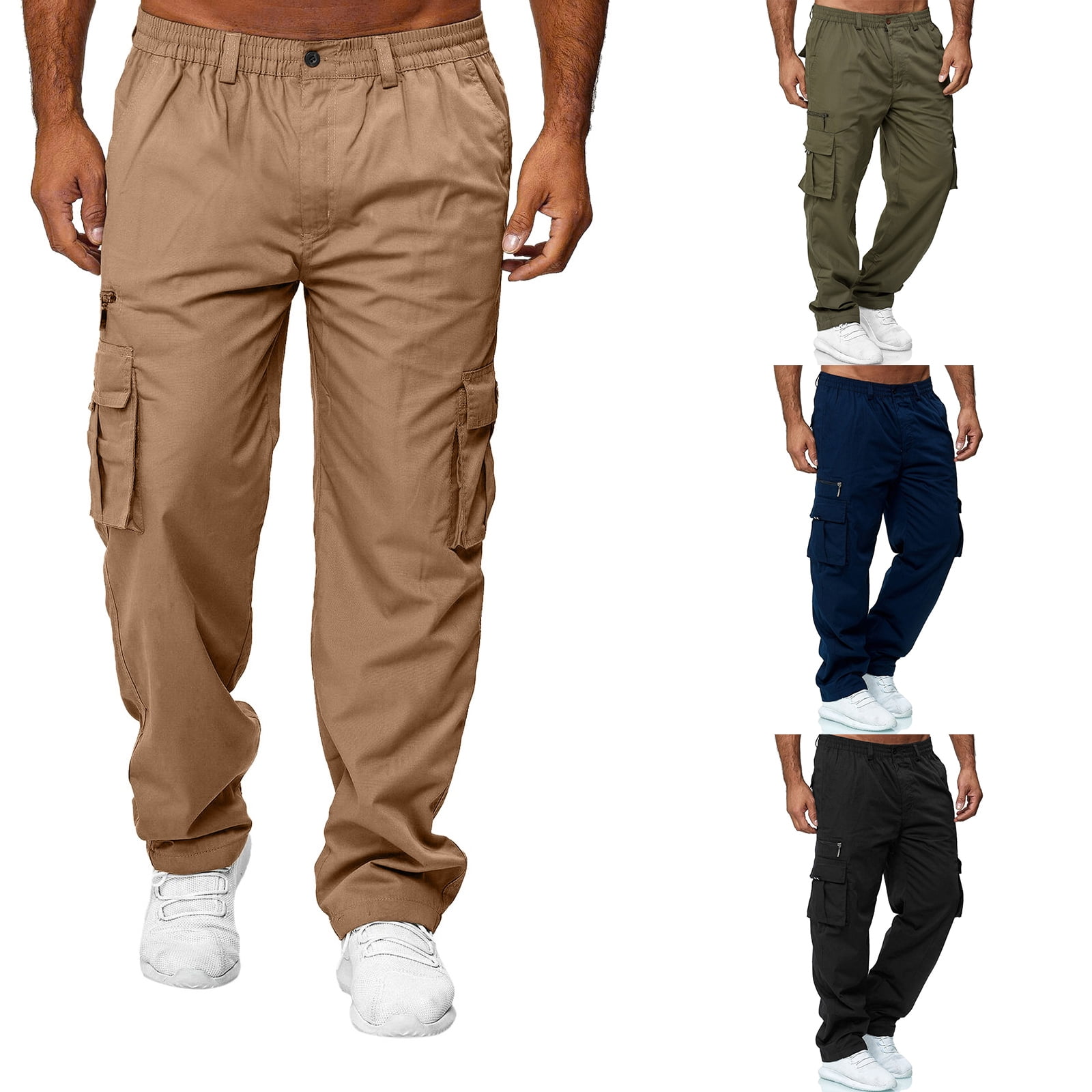 Men's Casual Cargo Pants with Elastic Waist and UK