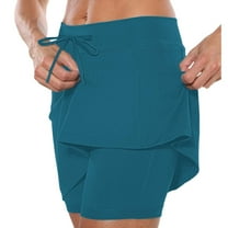 Dpytoraw Women's Mid Waist Drawstring Pocket Casual Sports Skirt Pants Two Piece Set Stretchy Denim Skirt with Pockets Blue