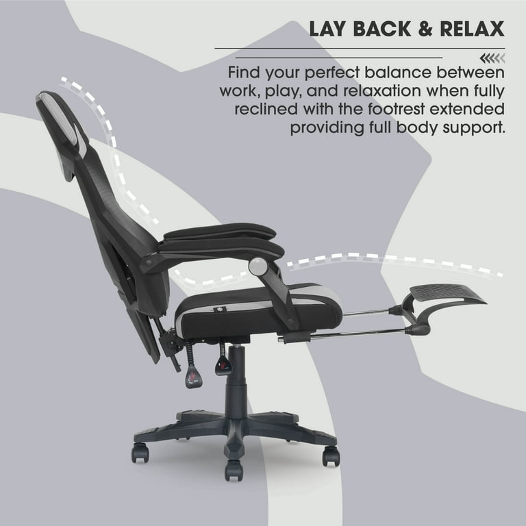 Gamer Gear Gaming Office Chair with Extendable Leg Rest, Gray