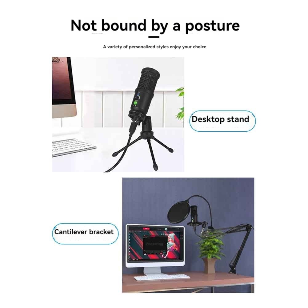 Gaming USB Microphone Noise Cancellation Condenser Mic for Pc Podcast Microphone with Boom Bracket C