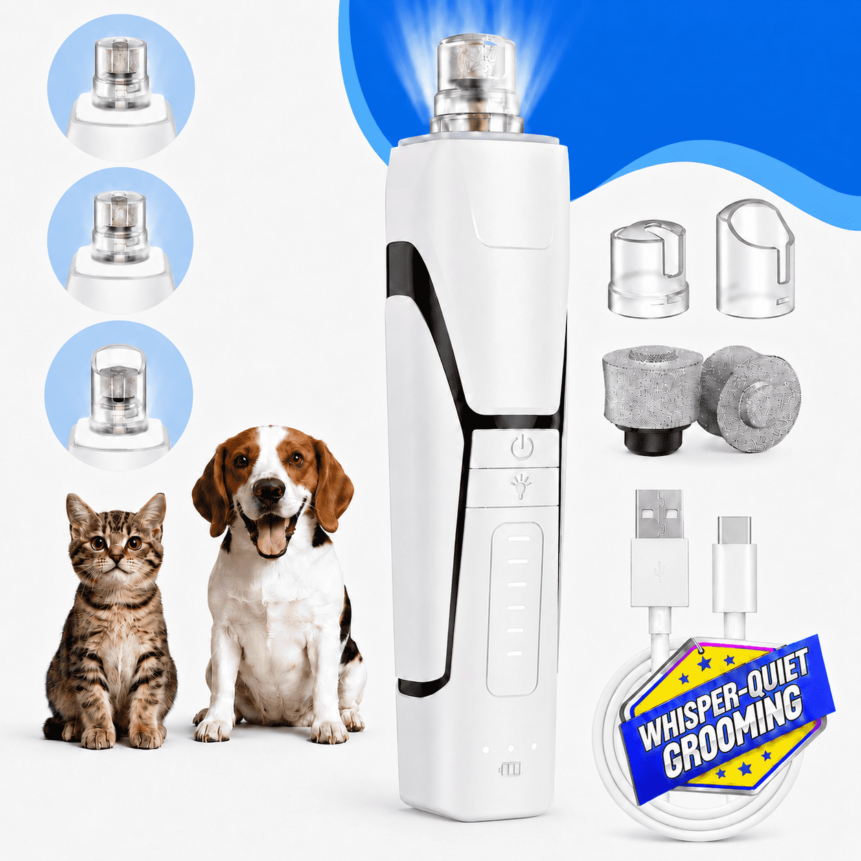 MAXLAPTER Dog Nail Grinder, 360° LED Light, 6-Speed, Quiet Electric Pet Nail Trimmer with 4 Grinding Ports for Small, Medium and Large Dogs & Cats
