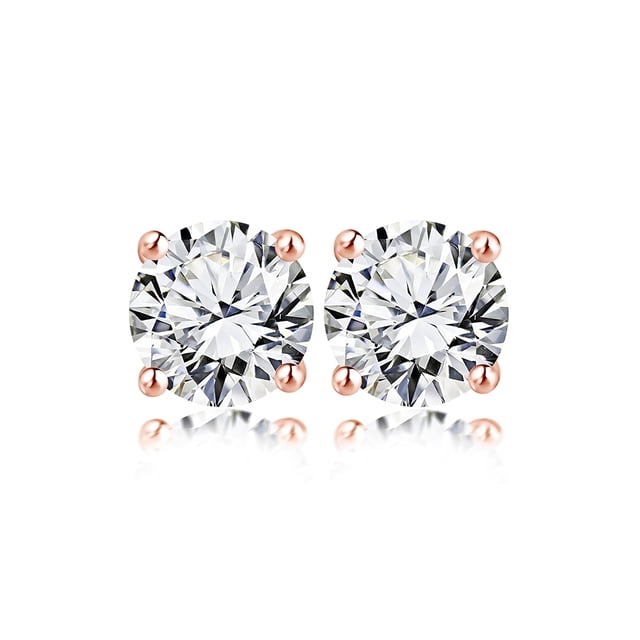 Pendientes Tipo Botón JeenMata 4 Puntas con Diamantes Redondos 0,38 Quilates Baño de Oro Rosa de 18 K sobre Plata