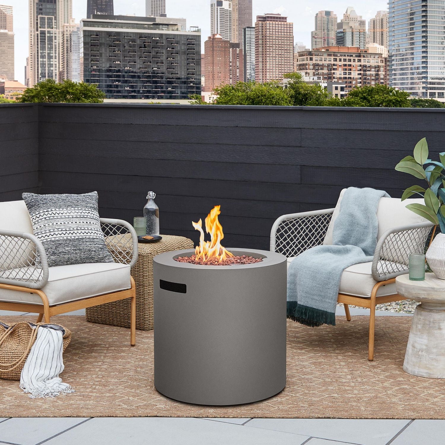 Aegean 24" Round Steel Propane Fire Pit Table with Hidden Tank