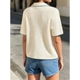 thumbnail image 4 of Womens Striped Short Sleeve Sweater Casual Knitted Button Down Crochet Cardigan Vintage Y2k Hollow-Out Tops, 4 of 6