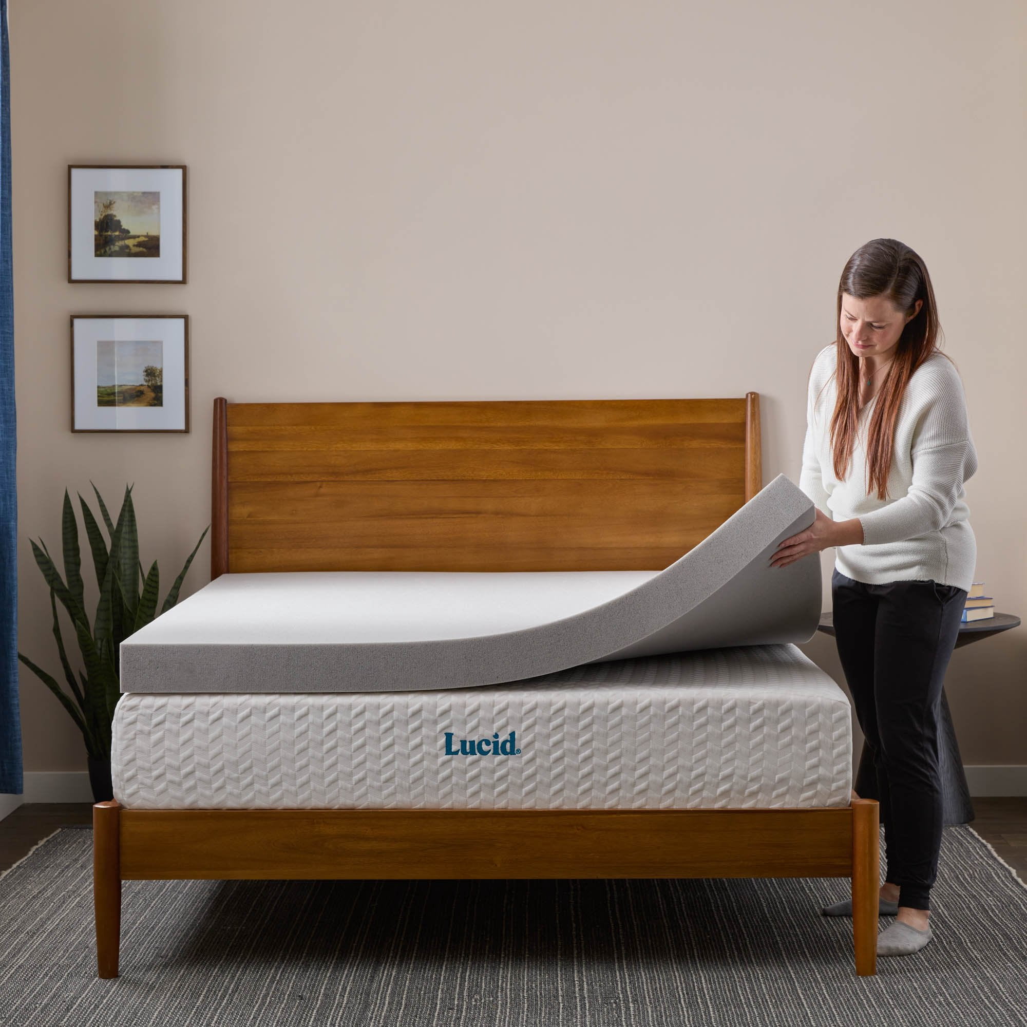 Lucid Charcoal and Gel Covered Memory Foam Mattress Topper, 4 inch, King