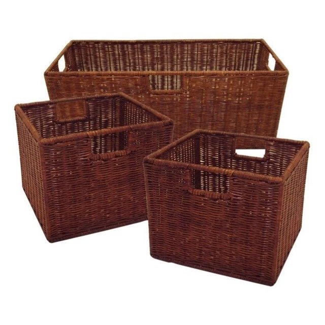 Pemberly Row 1 Large and 2 Small Wired Baskets in Antique Walnut